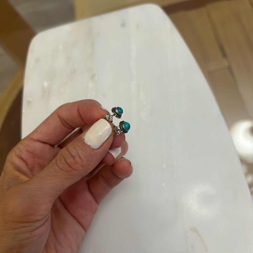 Turquoise Stone 925 Sterling Silver Stud Earrings - Picture 3 of 12